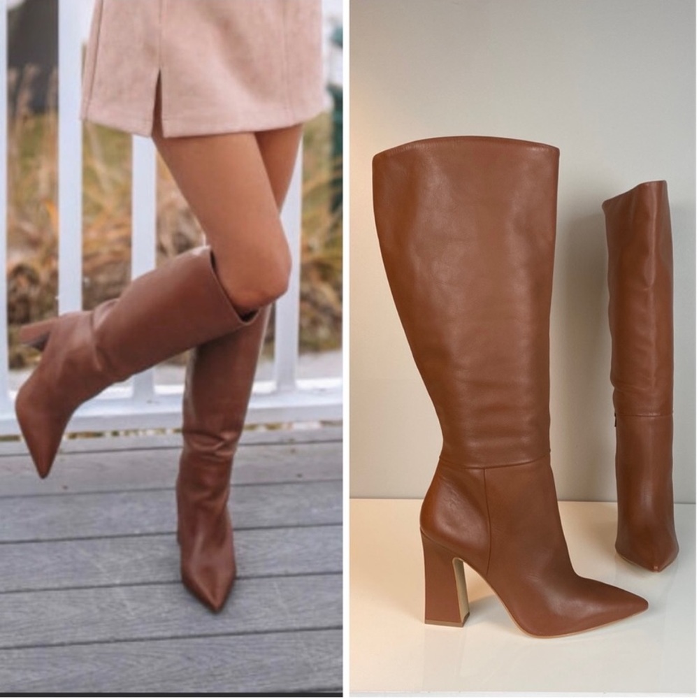Steve Madden Padmy knee high leather high block heel pointy toe boot size 8